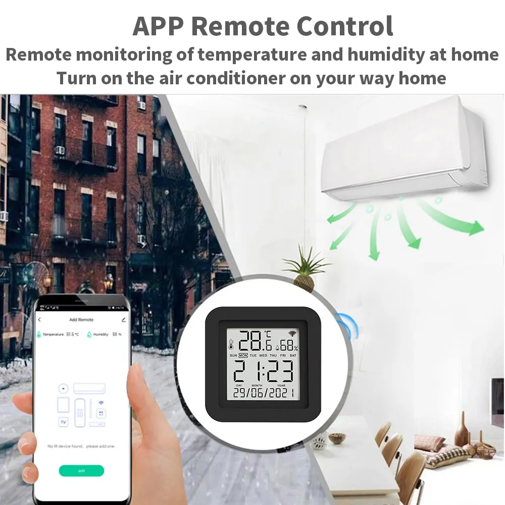 Tuya WiFi inteligente AC TV control remoto IR Universal con Sensor de temperatura humedad pantalla Alexa Google Home asistente de voz - imagen 2