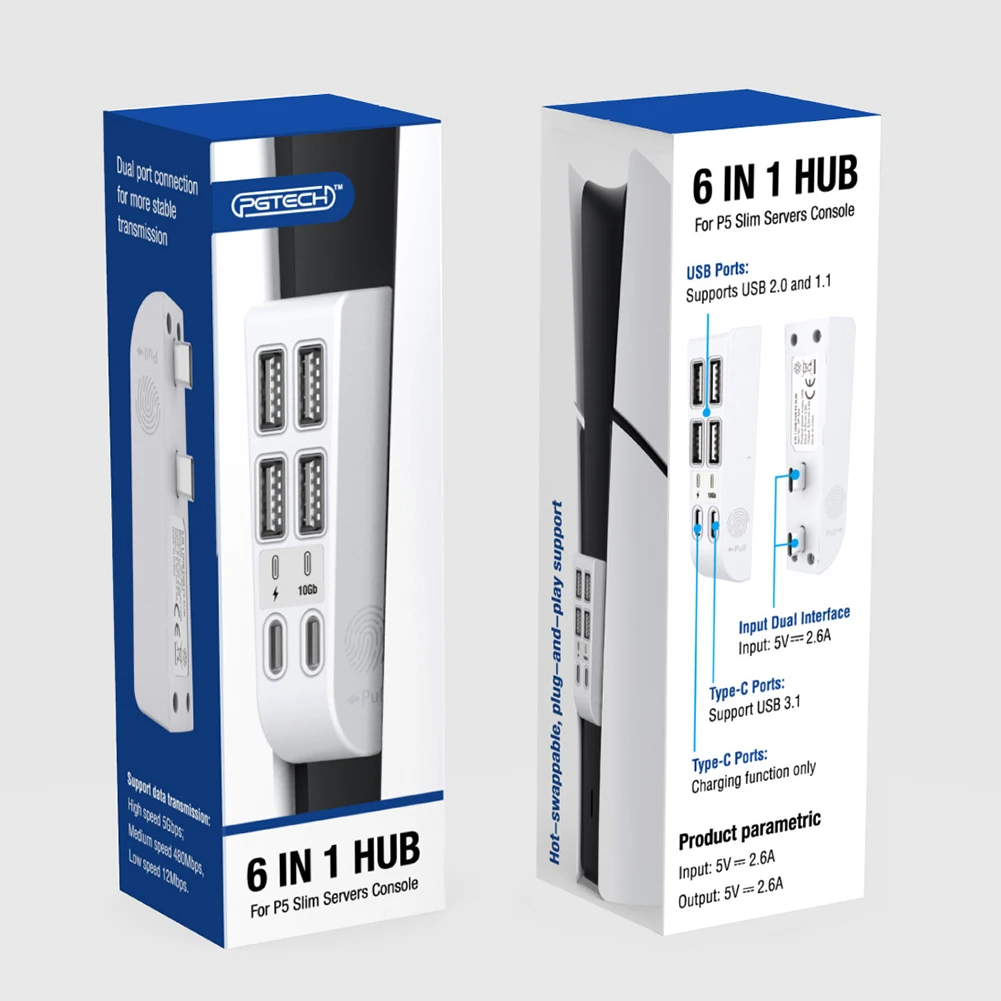 Hub USB con 4 puertos USB y 2 puertos tipo C extensor de puerto USB adaptador de concentrador expansor divisor USB para PS5 Slim para Playstation 5 Slim - imagen 3