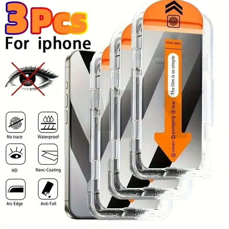 Protector de pantalla de privacidad de cubierta completa de 3 uds para iPhone 17 16 Pro Max 15 14 Plus Pro 13 12 11 Pro X XR XS Max vidrio templado