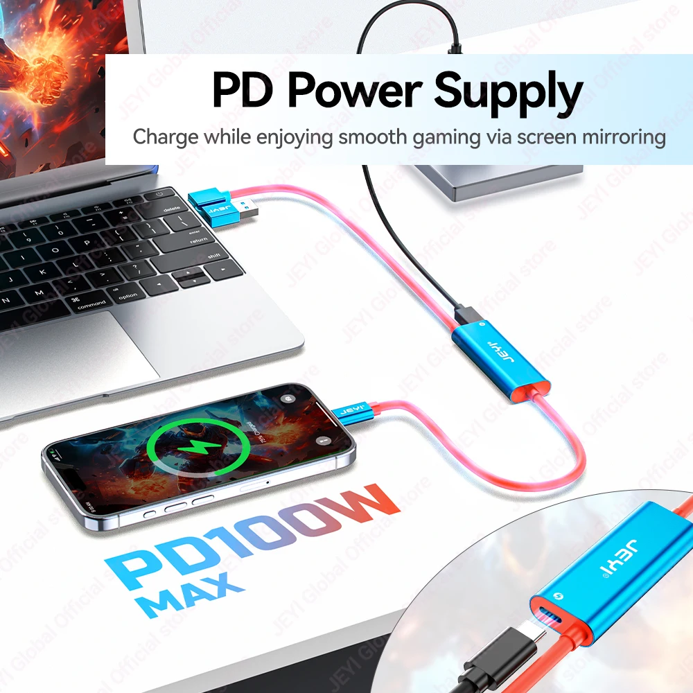 Tarjeta de captura de vídeo JEYI USB 3,0, versión PD con USB C a USB A/C, grabación de vídeo en vivo y Audio para juegos para Switch 2/1/OLED portátil - imagen 4