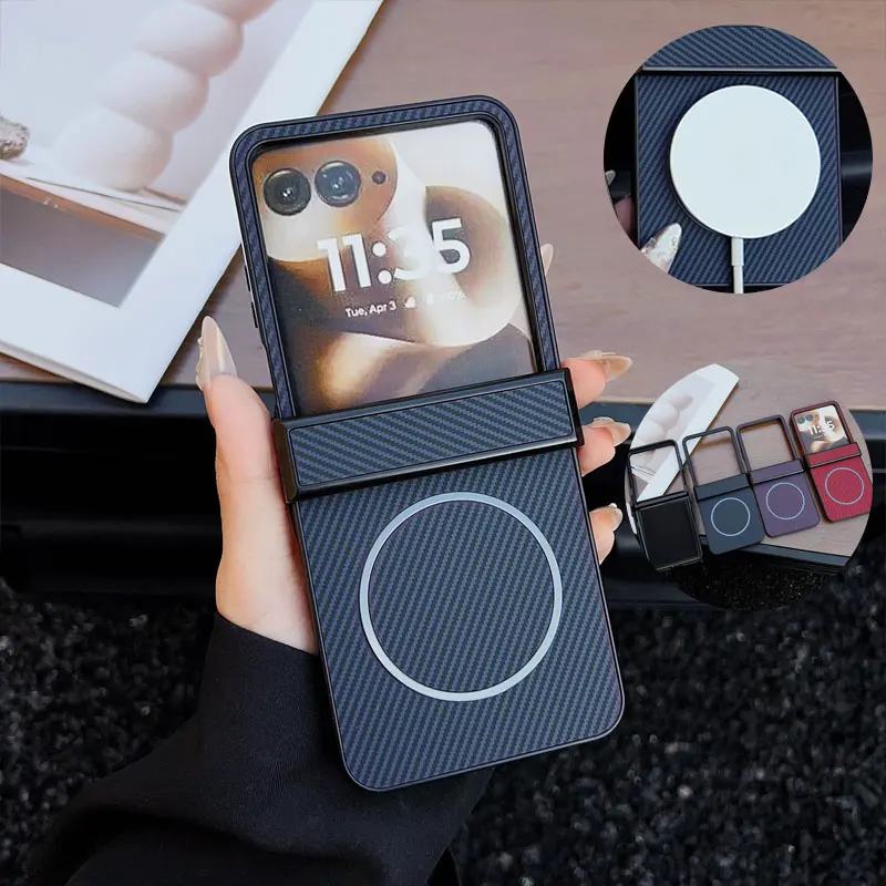 Carbon Fiber MagSafe Matte Phone Case for Motorola Razr 60 50 Ultra Razr + 2025 60Pro Shockproof Wireless Charging Hard Bumper