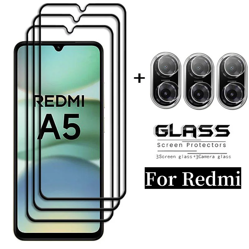 Vidrio 6 en 1 para pantalla Redmi A5, vidrio templado para Xiaomi Redmi A5, Protector de pantalla de cubierta completa, película de lente de teléfono 9H Redmi A5