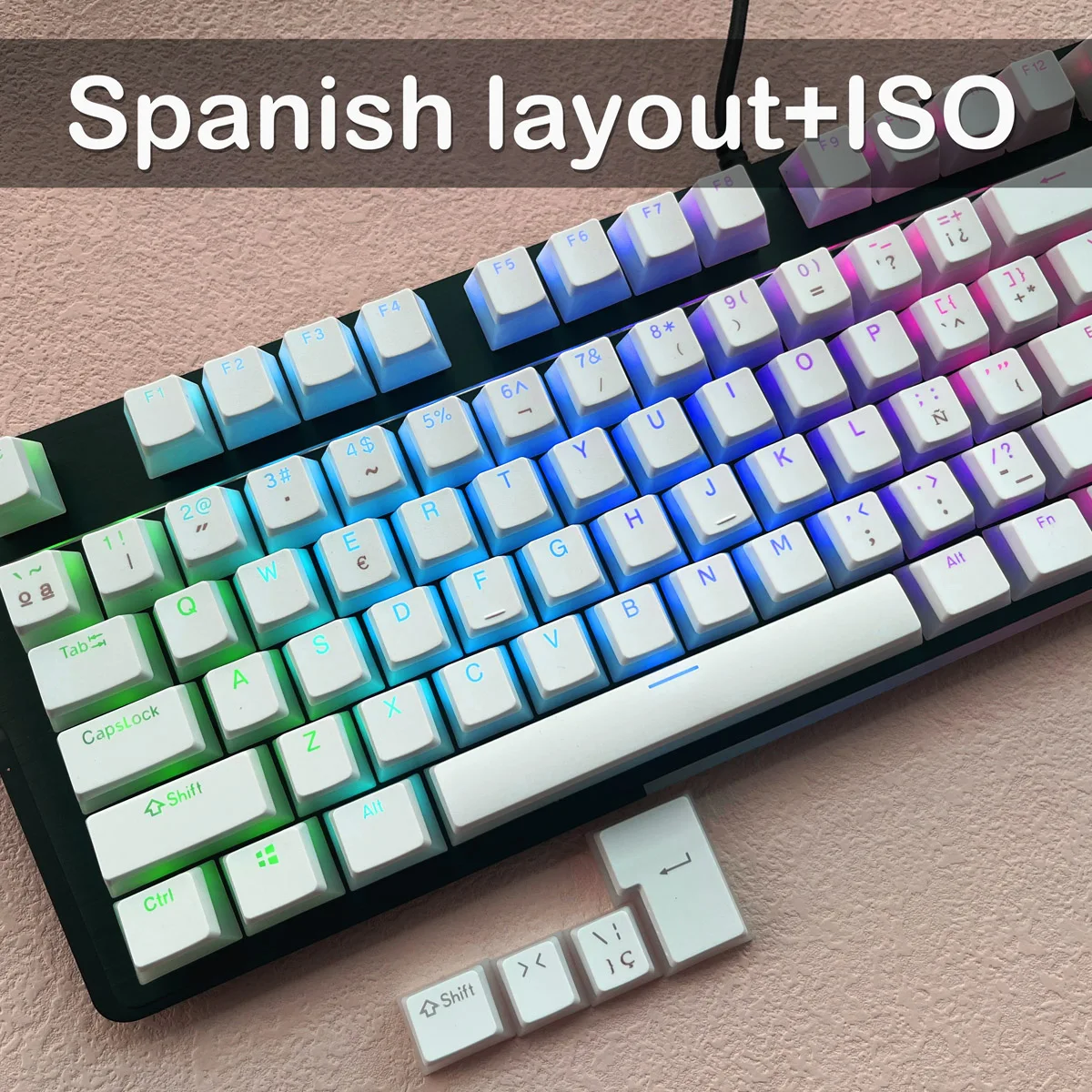 Pudding keycap EN y diseño español 104 teclas PBT key cap ISO teclas semitransparentes de doble color - imagen 2