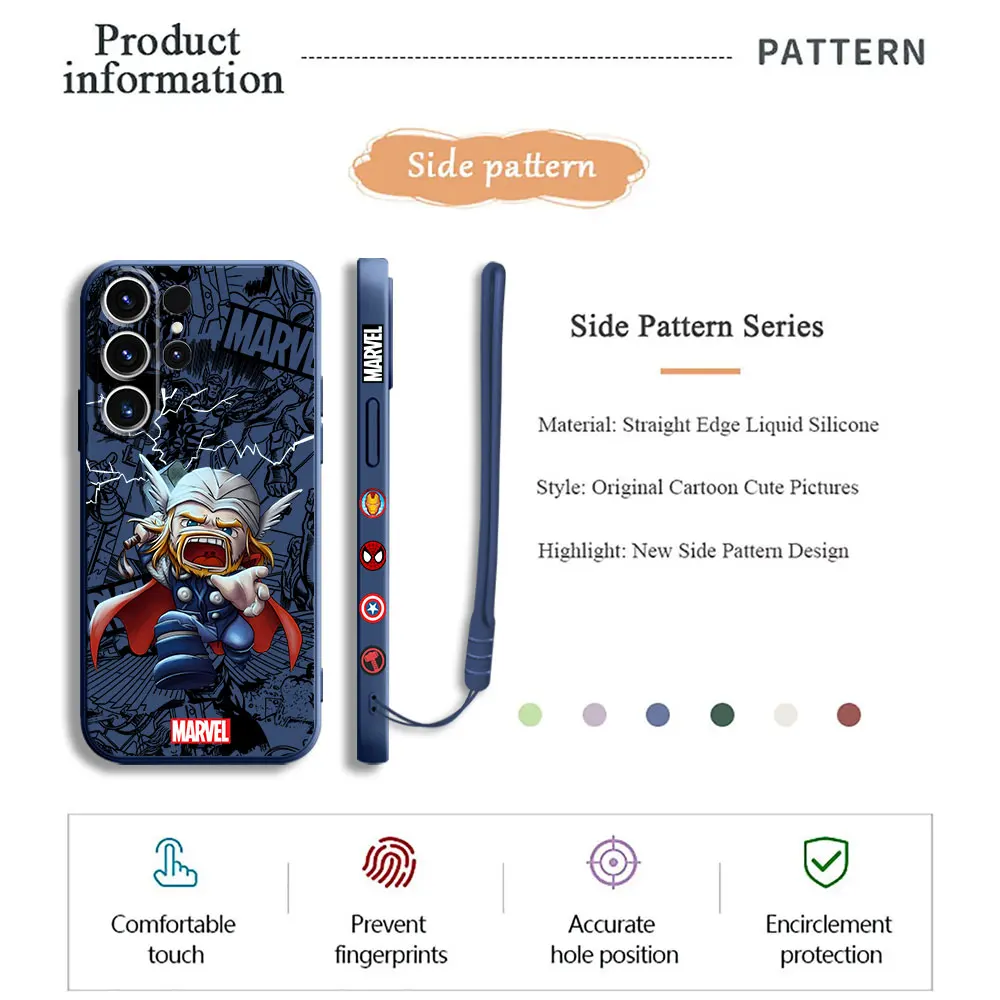 Funda de teléfono estampada para Samsung Galaxy S24 Ultra S22 Plus S20 FE S23 Ultra 5G S21, cubierta líquida cuadrada suave Marvel Thor Deadpool - imagen 5