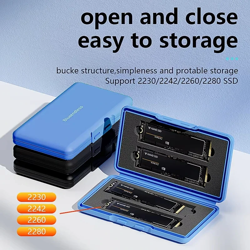 Caja de almacenamiento M.2 SSD de 4 ranuras, bolsa de carcasa SSD 2280 para SSD, caja a prueba de golpes, caja de disco duro SATA NVme para caja portátil SSD - imagen 2