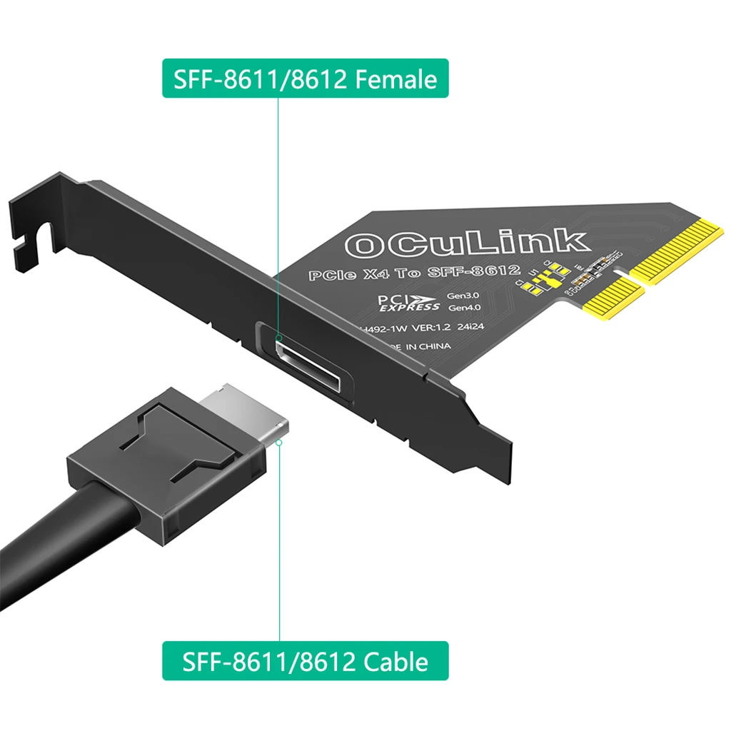 Adaptador PCI-E 1X/ 4X 4.0 a Oculink SFF-8611/8612 con soporte de perfil largo - imagen 4