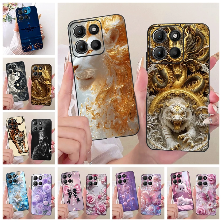 Para Motorola Moto G15 G75 funda Popular dragón León animales patrón suave negro TPU cubierta para Moto G15 Power G 15 G 75 fundas de teléfono