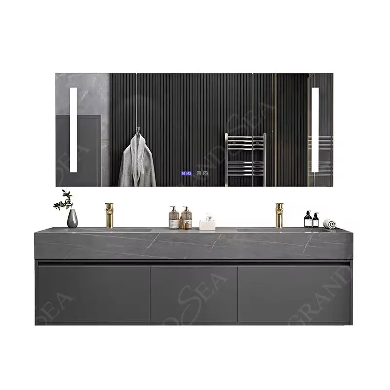 Muebles de baño de lavabo doble listos y vanidades ligeras, mueble de tocador de baño de lujo moderno - imagen 5
