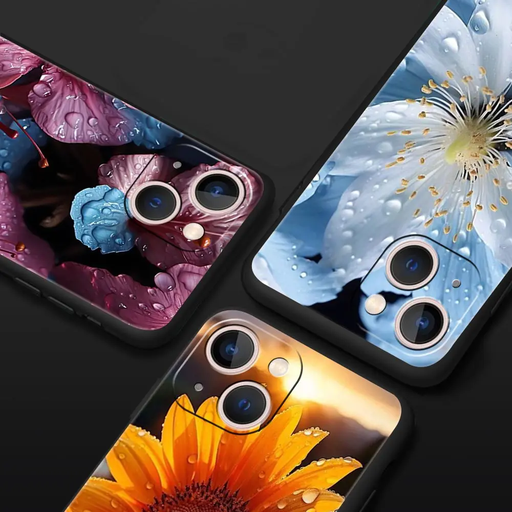 Funda de teléfono de lujo con hojas de flores de belleza para Apple iPhone 16 11 15 14 Pro MAX 12 13 7 8 Plus X XR XS SE, funda negra de silicona - imagen 2