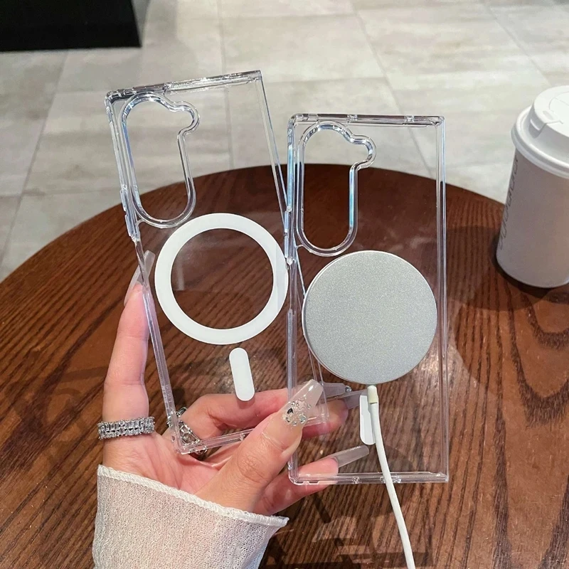 Para Magsafe funda de teléfono acrílica transparente con carga inalámbrica para Samsung Z Fold 6 5 4 3 5G funda protectora de armadura a prueba de golpes - imagen 2