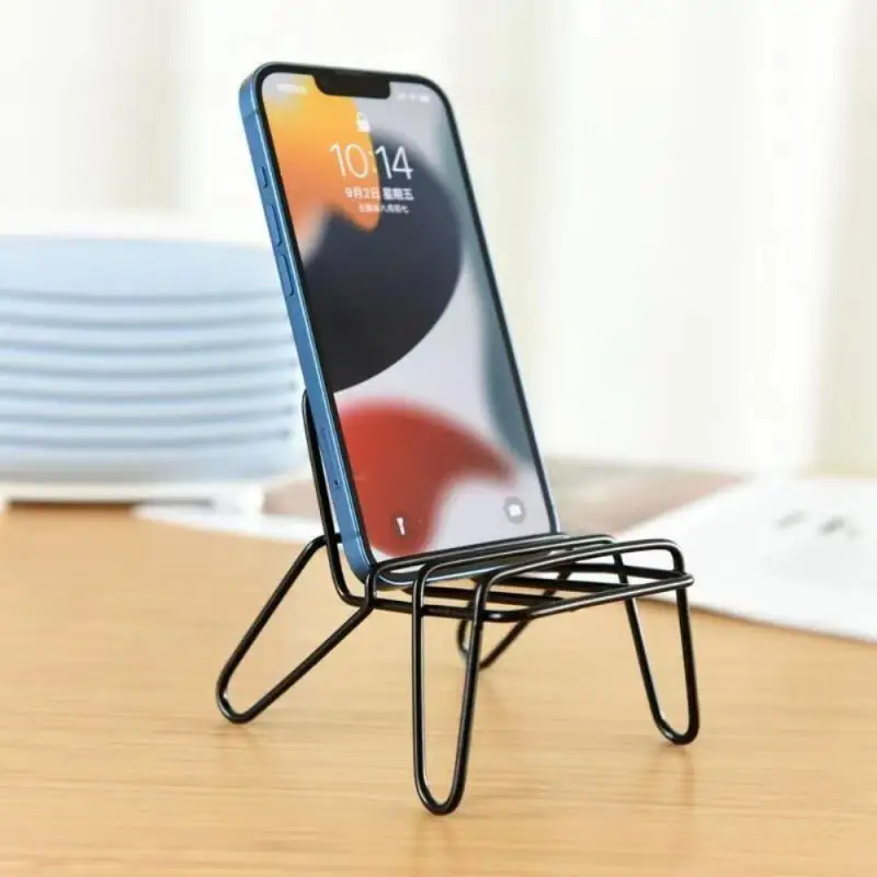 Soporte para teléfono móvil estilo Ins, soporte para teléfono móvil de escritorio con forma de silla Vertical Horizontal de hierro y Metal Simple y moderno negro - imagen 3
