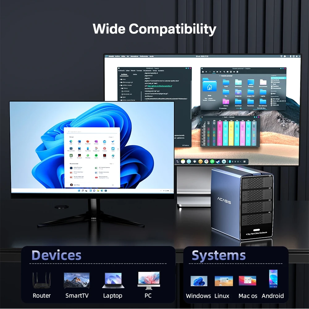 Caja de disco duro SAS/SATA ACASIS de 4 compartimentos, carcasa de disco duro SAS externa de 2,5/3,5 pulgadas con Cable de USB-C a USB-A/C, funda HDD SSD - imagen 5