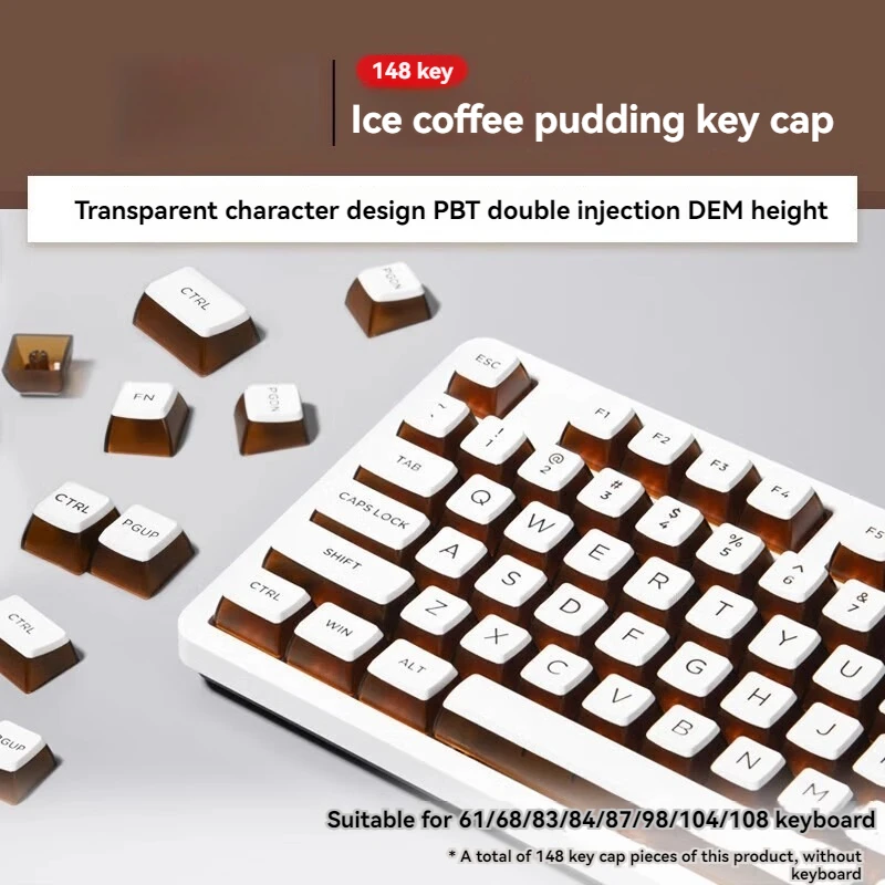 Tapa de tecla de pudín de leche de doble piel con cuatro lados, Material PBT transparente, OEM108