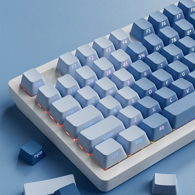 Teclas PBT de doble disparo, color azul nebuloso, 121 teclas, perfil de cereza, brillo lateral, teclas para interruptores Cherry MX, teclado para juegos - imagen 4