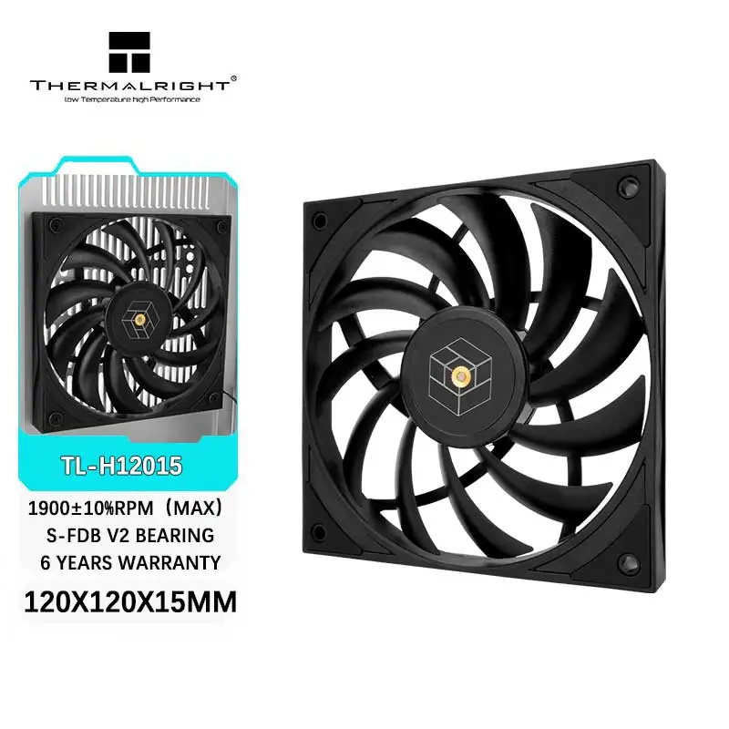 Thermalright TL-H12015 120x120x15mm ventilador de refrigeración para caja de computadora, Motor trifásico de 6 polos/rodamiento S-FDB V2/colores blanco y negro