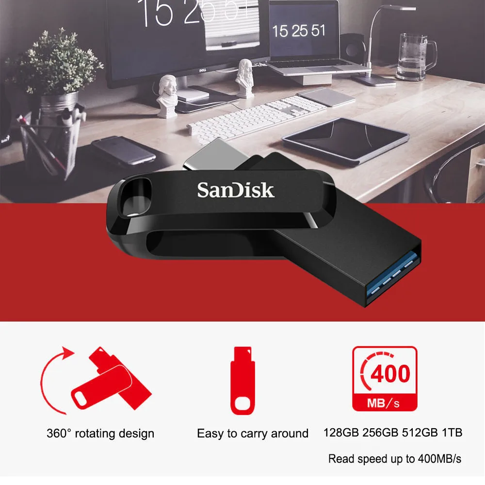 SanDisk Ultra Dual Go USB tipo C USB 64GB Pen Drive 128GB unidad Flash 256GB memoria Flash disco USB 3,2 Gen 1 512GB hasta 400Mb/s - imagen 2