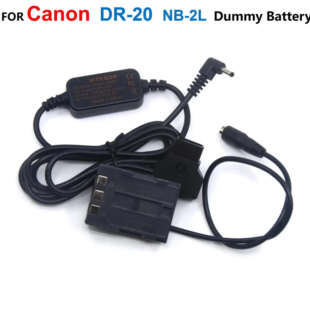 DR-20 acoplador CC NB-2L batería simulada + D-TAP Dtap 12-24V a 8V Cable reductor ACK-DC20 para Canon PowerShot G9 S40 S45 S50 S55 S60
