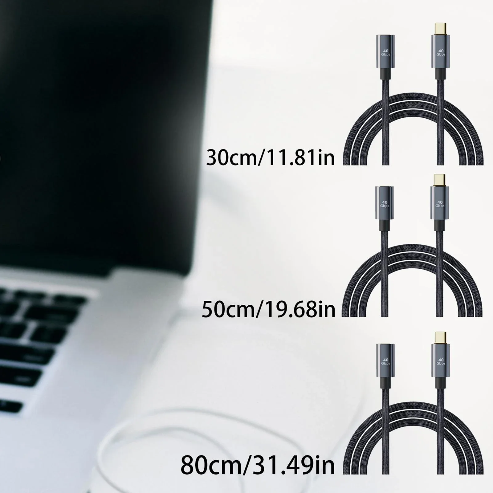 Cable de extensión USB 4 Thunderbolt 4 3 tipo C 40Gbps USB-C Monitor macho a hembra PD 100W 8K estación de acoplamiento de vídeo Cable de extensión USB4 - imagen 3