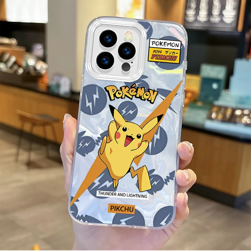 Funda de teléfono de dibujos animados de Pokemon Pikachu para iPhone 16 15 14 13 12 11 8 7 6 Pro Max Plus XS XR cubierta trasera dura a prueba de golpes de hilo de plumas - imagen 3
