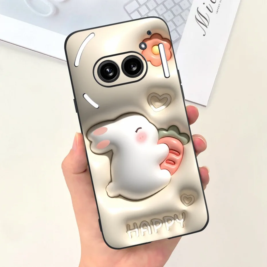 For Nothing Phone (2a) (2) Funda protectora de silicona negra para Nothing Phone2 Phone 2a Fundas blandas de dibujos animados lindos - imagen 2