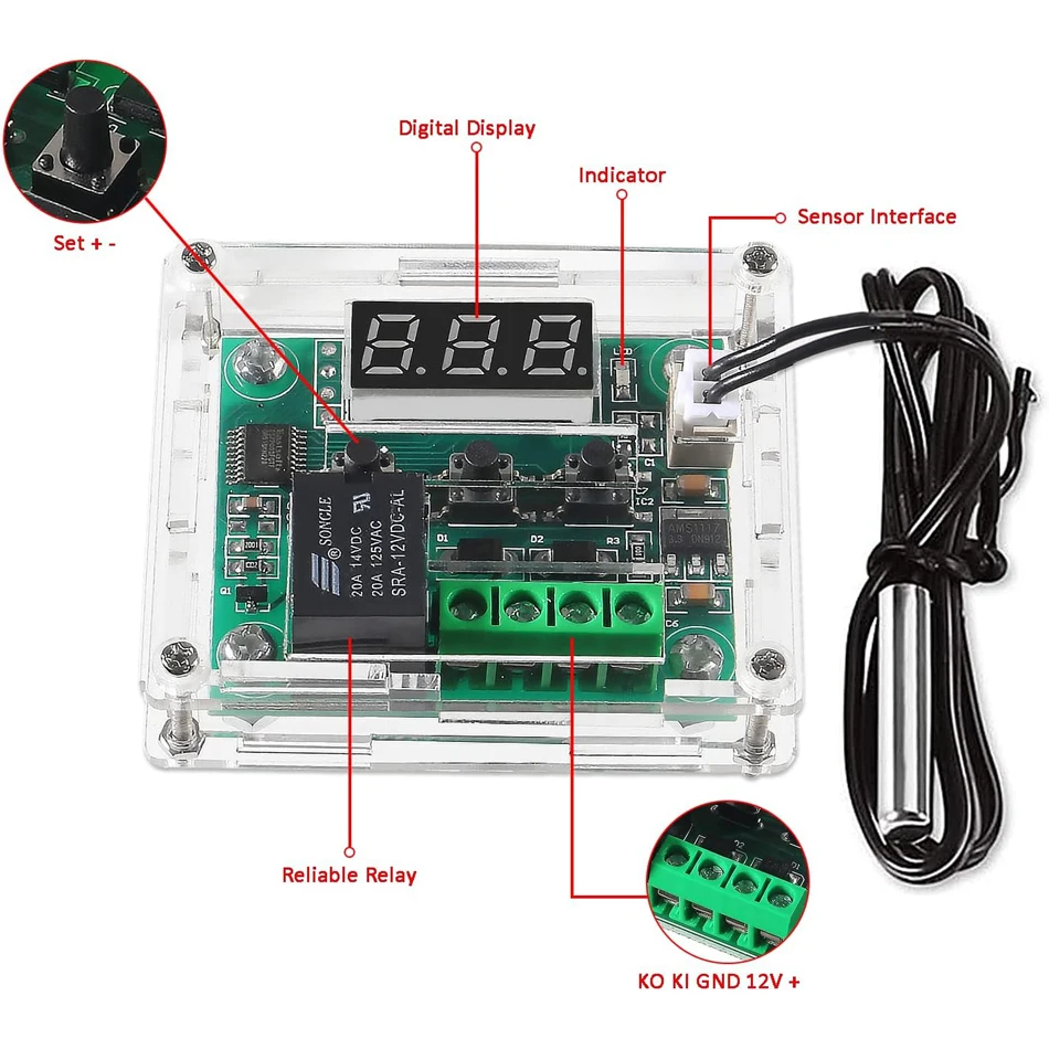 Módulo controlador de temperatura de 2 piezas con estuche, módulo de termostato digital con pantalla LED XH W1209 con sonda NTC impermeable -50 ~ 110 ℃ - imagen 2
