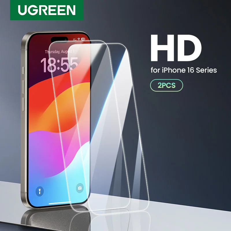 UGREEN-protectores de pantalla de vidrio templado para iPhone, película HD, 16 Plus, 15, 14, 13, 12, 2 unidades - imagen 2