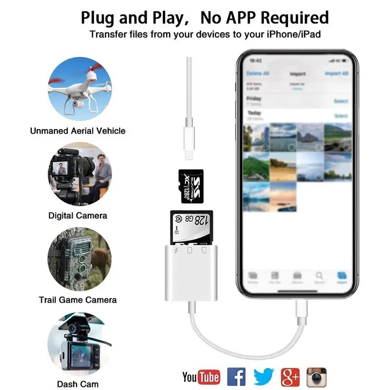 Para ios a lector de tarjetas SD para iPhone 12 11 13 14 15 Pro Max adaptador de tarjeta de memoria adaptador de tarjeta SD de cámara para iPhone iPad MacBook - imagen 4