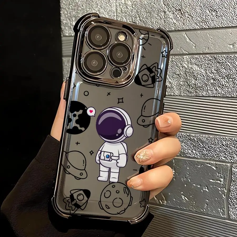 Funda para iPhone 16e 13 12 11 Pro Max 17 Air 16 15 14 Plus cubierta suave lindo astronauta espacial de dibujos animados - imagen 3