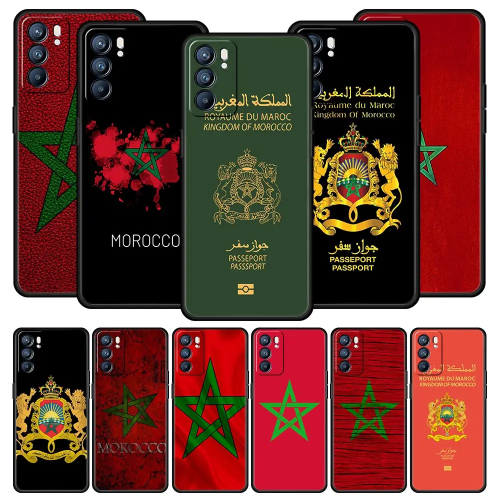 Funda de teléfono con pasaporte y bandera de Marruecos para Oppo Find X5 Pro Reno7 SE Reno6 Z 5G A54 A53 A52 A9 2020 A95 A16 A76 A74 A12