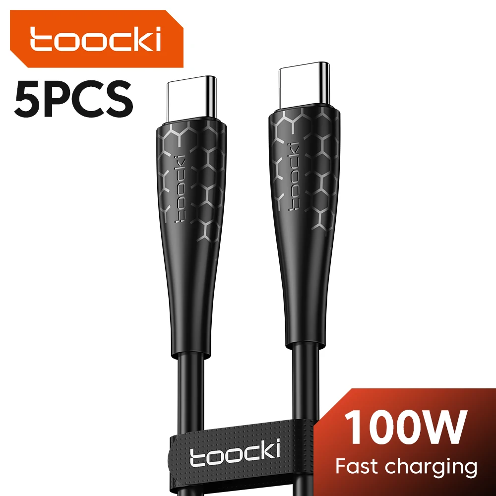 Toocki 5 uds 100W tipo C a tipo C Cable para iPhone 16 15 Samsung Xiaomi Huawei Macbook PD 100W USB C a USB C Cable de fecha 25cm/1m
