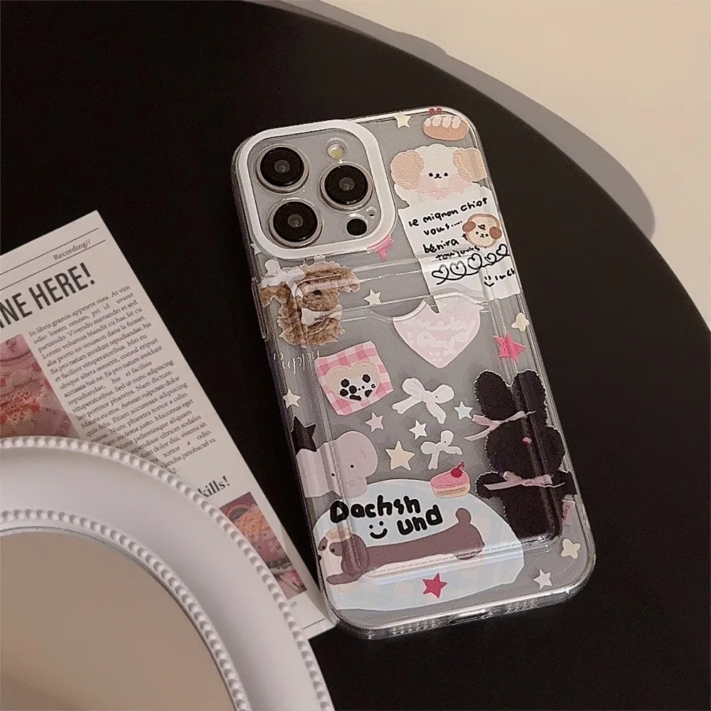Funda de teléfono Clear Bear Doggie con tarjetero para iPhone 15 14 13 11 12 Pro Max Plus 7 8 X XS XR SE, funda protectora de TPU - imagen 3