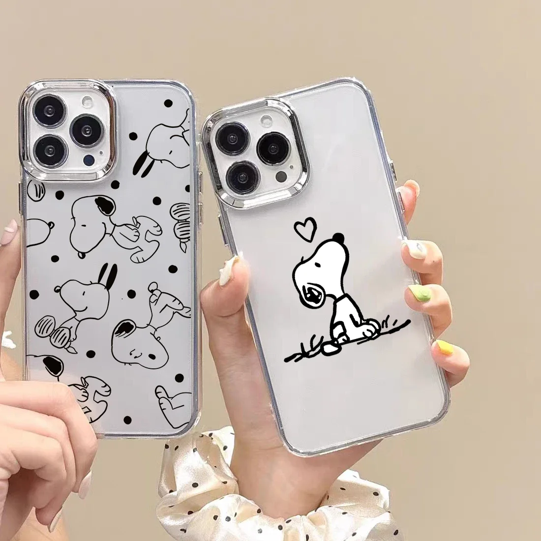 Bonita funda de teléfono con lente de Metal Snoopy para Samsung Galaxy S25 S24 S23 S22 S21 S20 Note 20 Ultra Note 10 Plus S25 Edge 5G, funda transparente - imagen 2