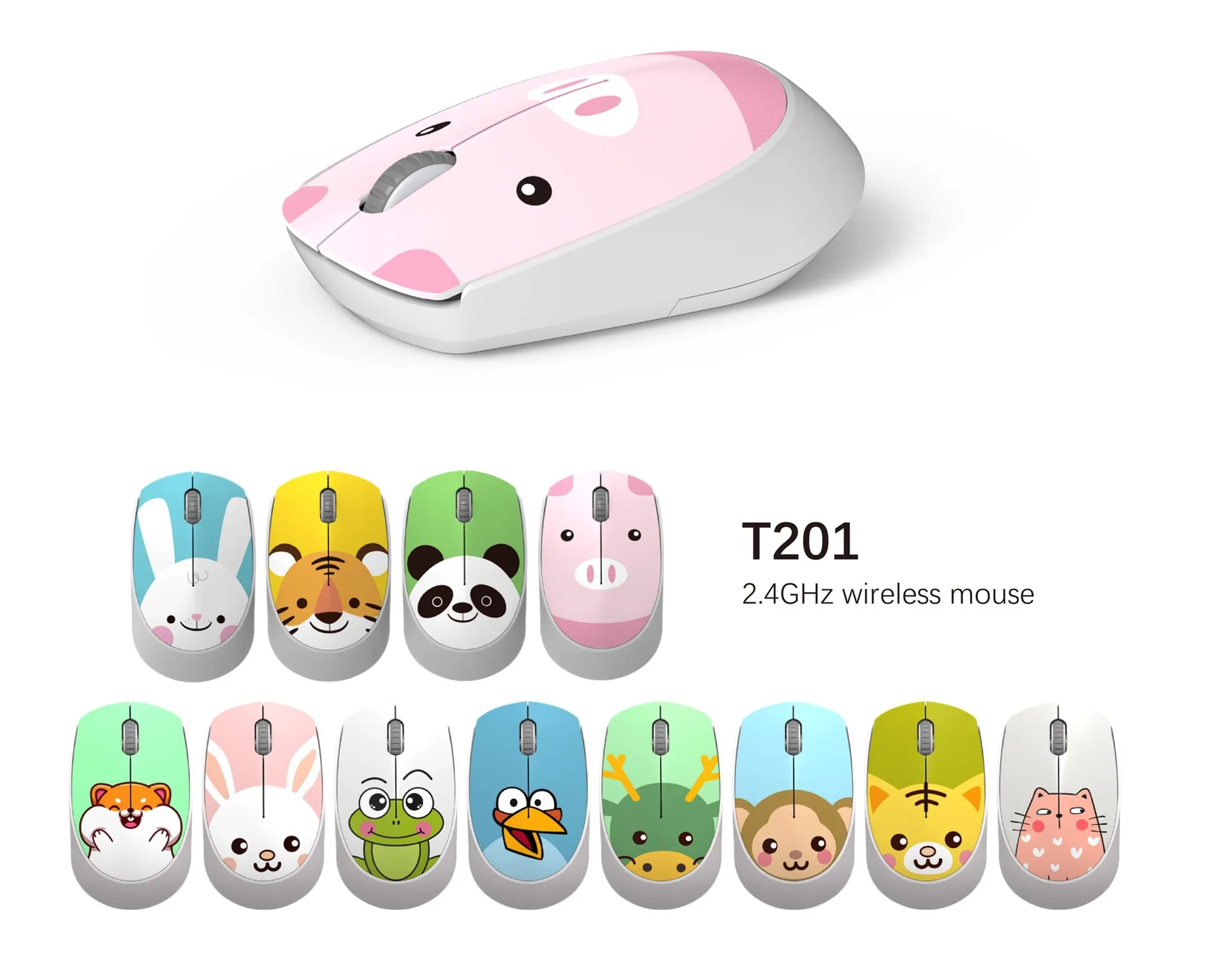 Ratón inalámbrico con batería y receptor USB, 12 animales de dibujos animados, bonito Panda, Tigre, ratón para ordenador, oficina, regalos para estudiantes - imagen 2