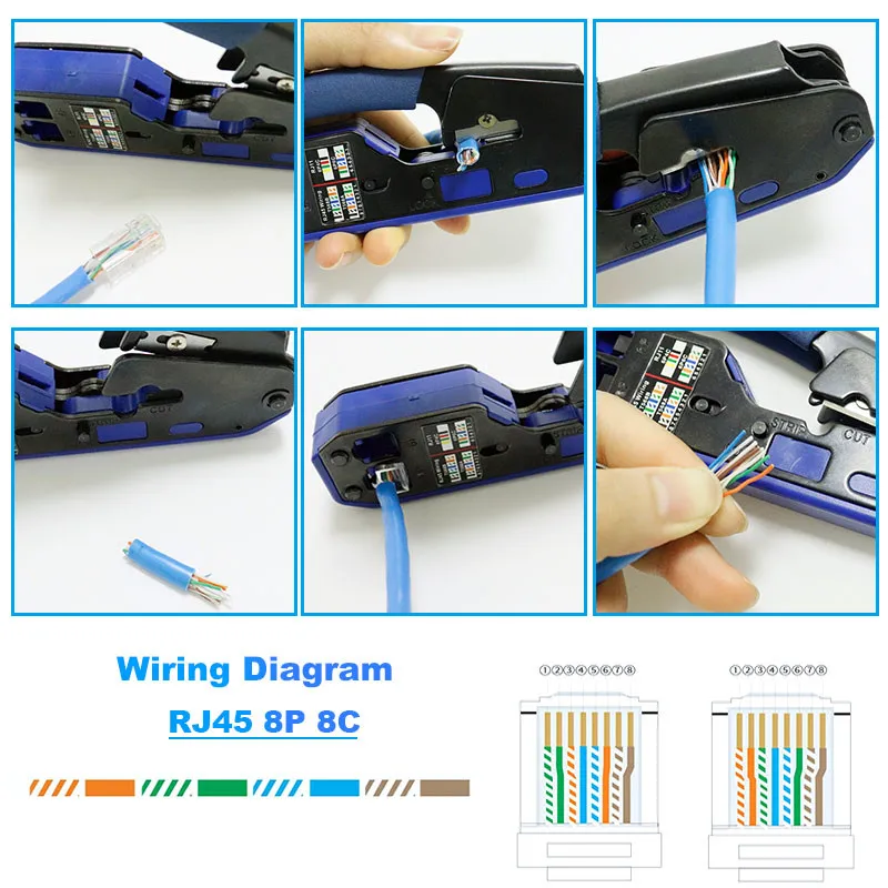 Herramienta de crimpado RJ45 todo en uno, crimpadora de red CAT6, Kit de herramientas de crimpado, probador de Cable de red, conectores pelacables, cubierta protectora - imagen 4