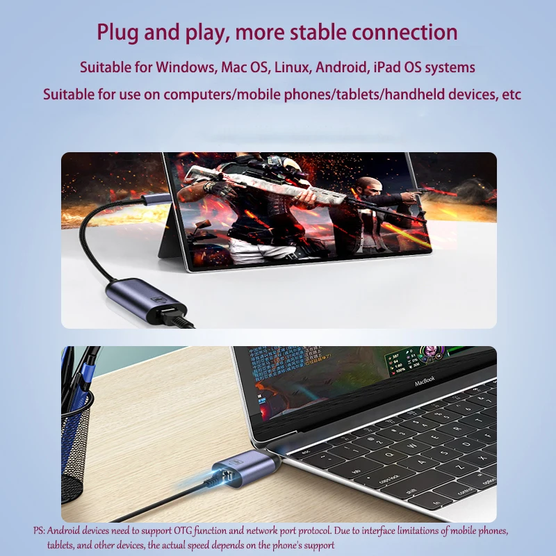 Adaptador convertidor USB tipo C 3,1 RJ45 LAN Ethernet USBC a 100/1000M Gigabit enchufe de red cable externo para MacBook Win 7/8/10 - imagen 4