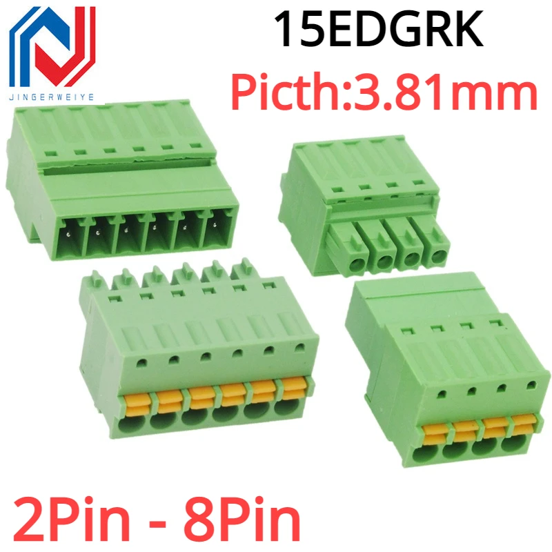 2 juegos 15EDG 3,81mm bloque de terminales sin soldadura acoplamiento macho y hembra 15EDGKDP 3,81 MM Terminal de resorte sin tornillo 2/3/4/5/6/7/8P - imagen 2