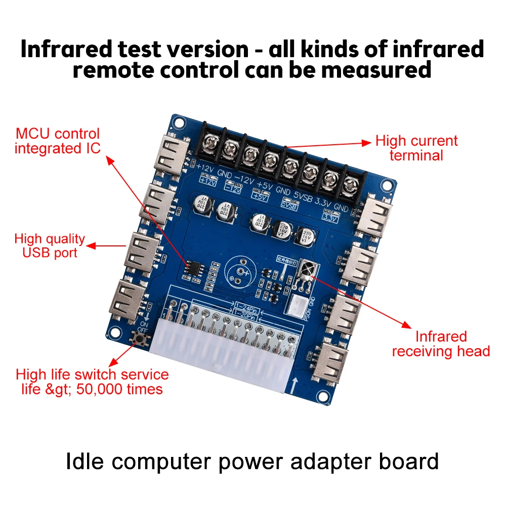 Fuente de alimentación ATX de 20/24 Pines, placa adaptadora con detección infrarroja, 5V/2A, carga USB, chasis de escritorio - imagen 4