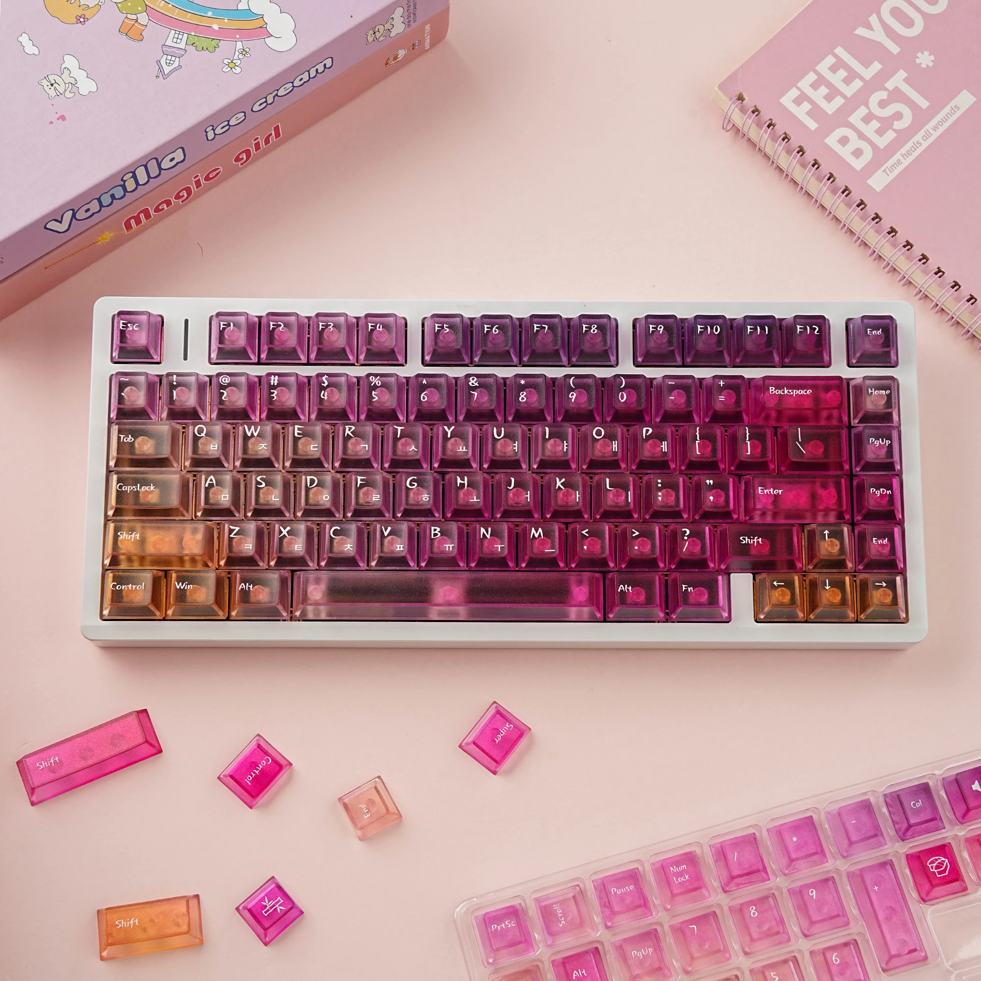 Teclas coreanas antiniebla Kermeates gradiente de Color PC perfil de cereza impresión UV para teclado mecánico coreano interruptor MX - imagen 4