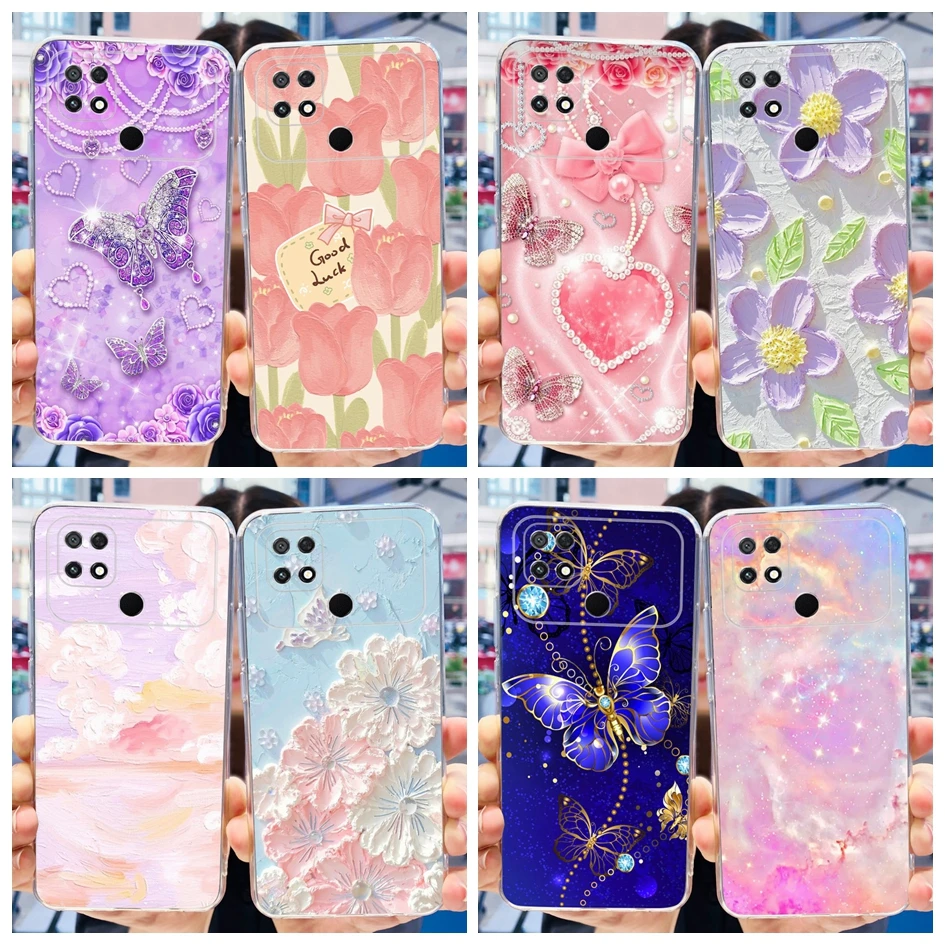 Funda de 6,71 pulgadas para Xiaomi Poco C40 Funda de teléfono de TPU suave de silicona transparente con flores populares para Xiaomi PocoC40 Coque C 40 Funda