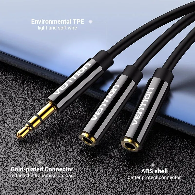 Vention Cable divisor de Audio 3,5mm macho a 2 hembra Jack 3,5mm micrófono Y divisor Cable Aux para iPhone portátil MP3 auriculares divisor - imagen 2
