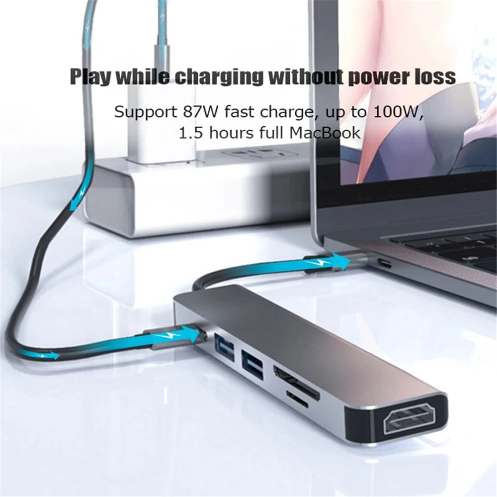 Estación de acoplamiento USB C 6 en 1, concentrador USB 3,0, concentrador USB C 4K tipo C a HDMI, adaptador divisor USB OTG para PC, portátil, Macbook Pro - imagen 2