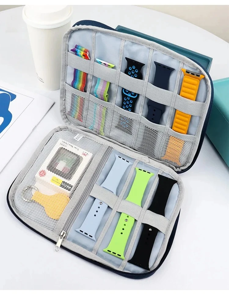 Caja de almacenamiento de correa de reloj para correas de Apple Watch, bolsa de viaje portátil, organizador de cables de datos para reloj inteligente para Samsung, Huawei y Xiaomi