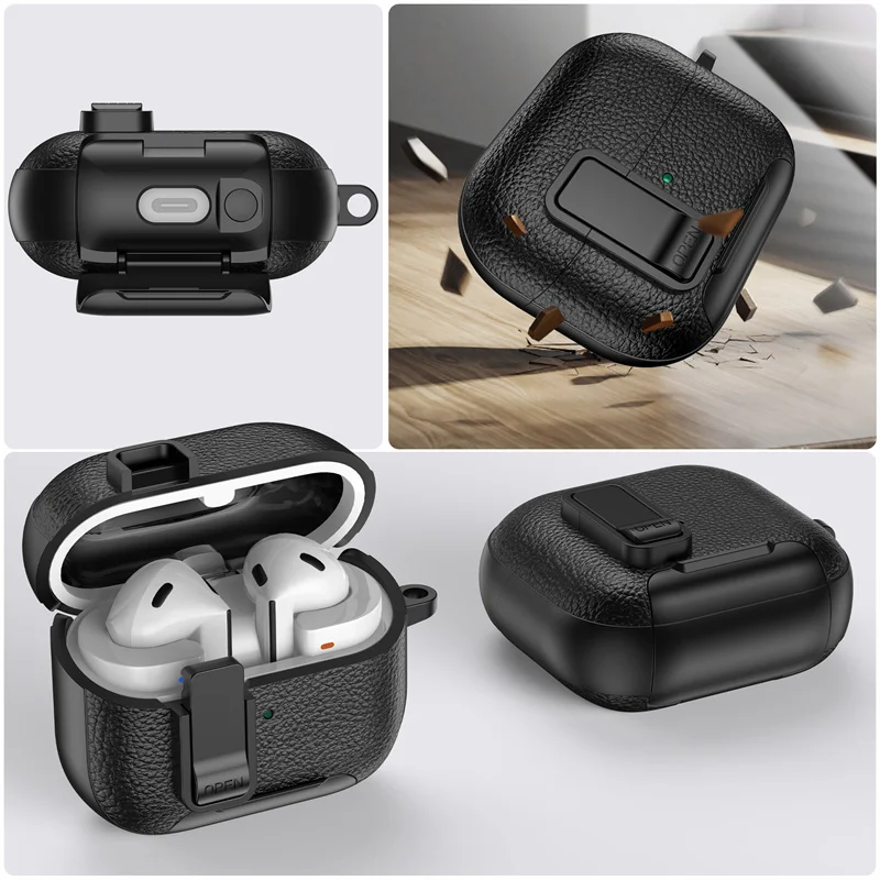 Funda protectora con textura de cuero para Samsung Galaxy Buds 3 FE Buds 3 Pro, accesorios para auriculares con interruptor y soporte - imagen 2