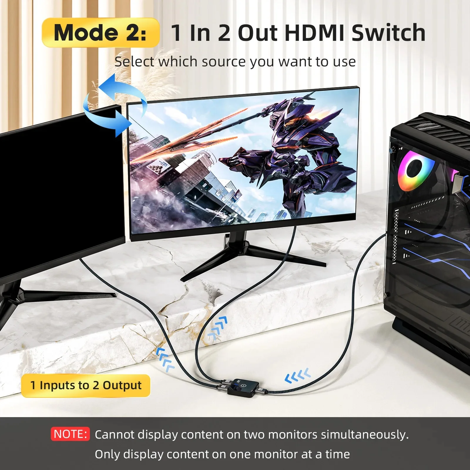 Conmutador HDMI 8K 60Hz 2 puertos bidireccionales 4K 120HZ transmisión bidireccional HDMI 2,1 bidireccional 2x1 1x2 divisor de interruptor para PC - imagen 5