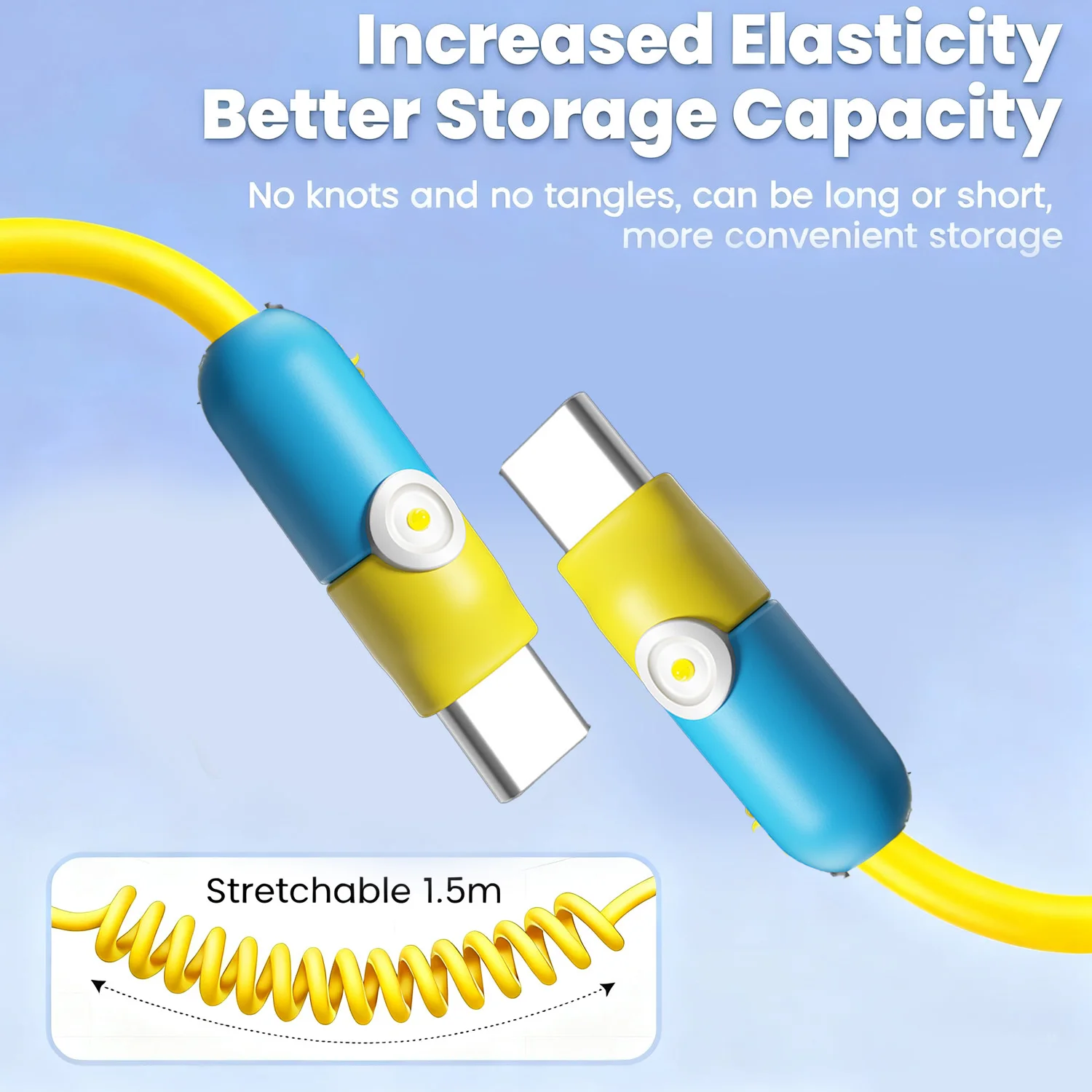 Cable de datos USB tipo C Dual 6A 100W, Cable de carga rápida con resorte telescópico para iPhone Samsung Mi USB-A a Cable de carga tipo C - imagen 4