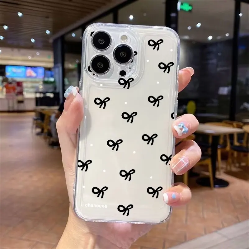 Funda para Samsung Galaxy S25 Ultra S24 S22 S23 Plus Note 20 Ultra 5G S23FE S21 S20 S24 FE S25Plus Fundas suaves a prueba de golpes con lazo negro - imagen 3