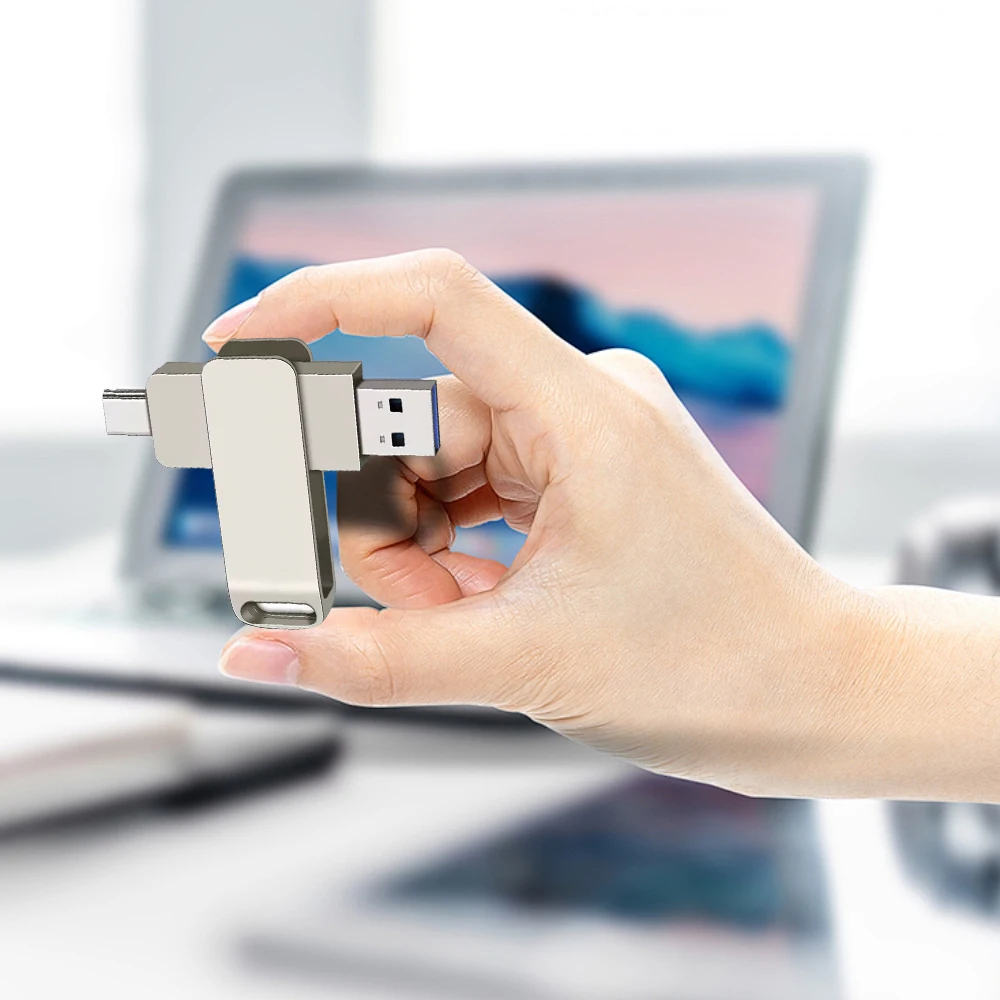 Unidad de bolígrafo TYPE-C 2 en 1 con llavero gratis, unidad Flash USB 2,0 giratoria de Metal de 128GB, memoria de regalo de negocios de 64GB, 32GB y 16GB - imagen 4