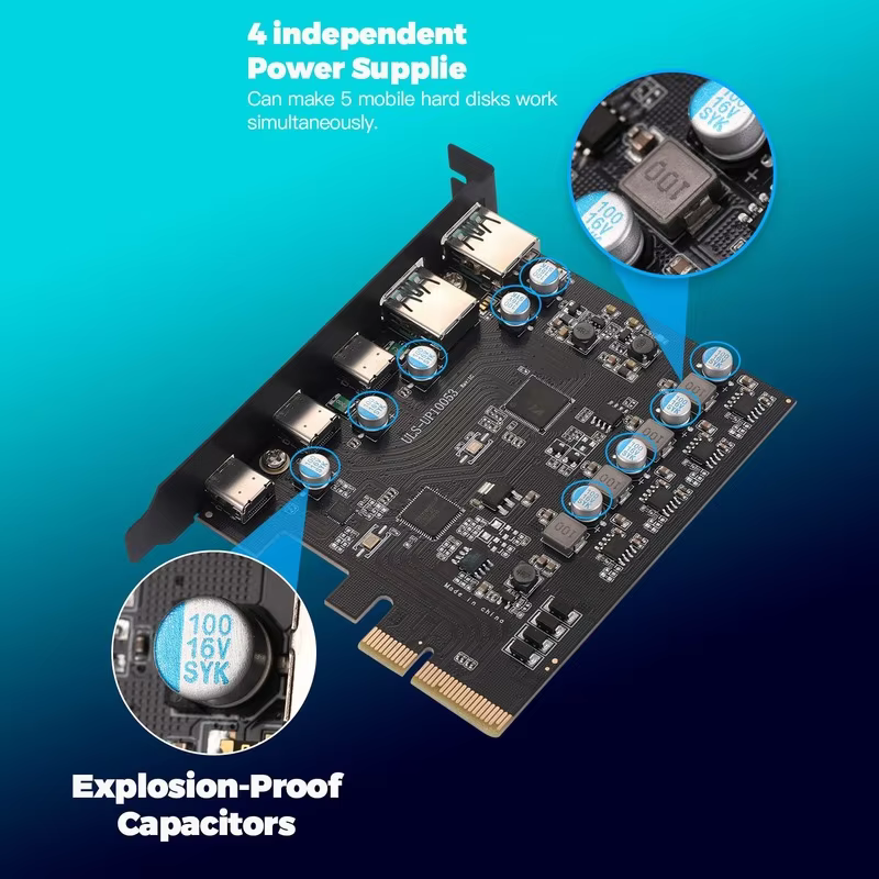 Tarjeta PCI-e USB 3.2 Gen 2x2 - 20 Gbps - 5 Puertos USB-A USB-C - imagen 2