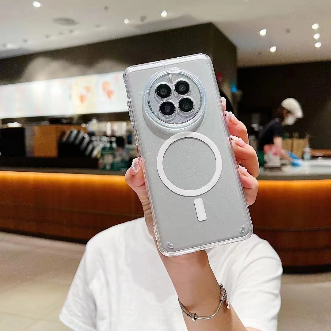Funda para Mate 50 Pro para Magasfe, carga inalámbrica magnética, parachoques suave, cubierta transparente dura a prueba de golpes para Huawei Mate50 Pro 50Pro