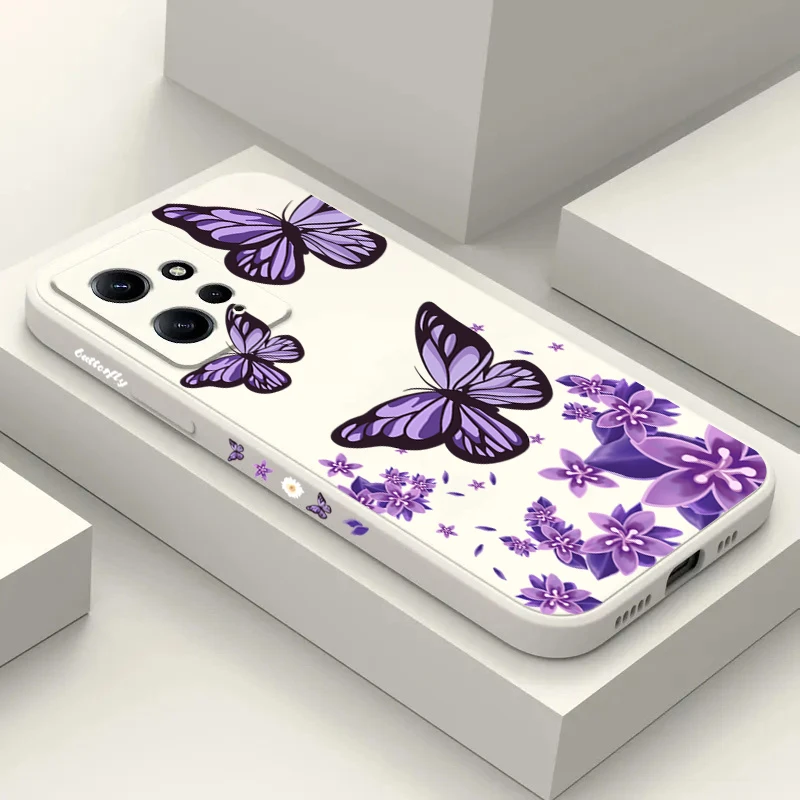 Funda de teléfono cuadrada de silicona con mariposas moradas para Xiaomi Redmi Note 13 12 Pro Plus 5G 13 12S 12 11S 11 10S 10 Redmi 12 4G